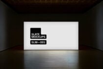 Blank studio wall mockup with Slate Mockups branding SLM-001 in a minimal dark room ideal for showcasing designs clean presentation digital assets