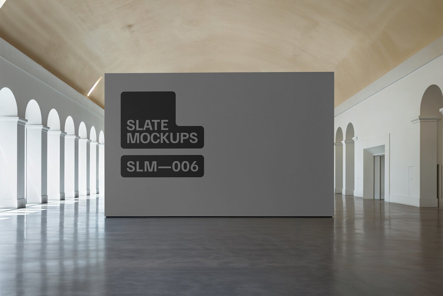 Large canvas mockup in white gallery with text overlay display