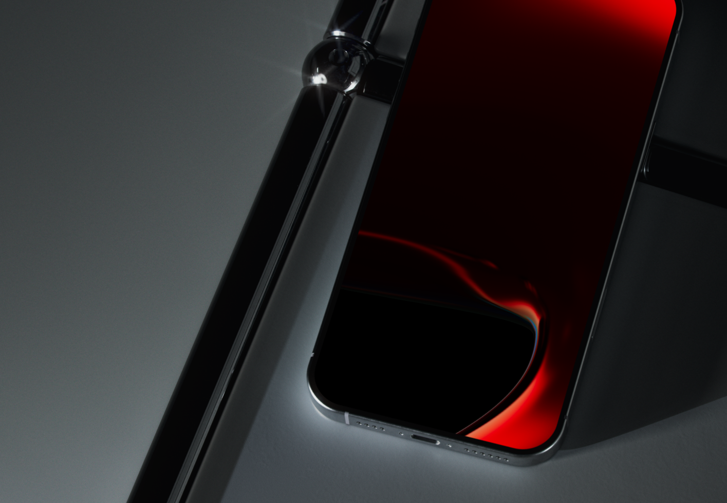 Sleek smartphone mockup with red gradient screen on soft gray background