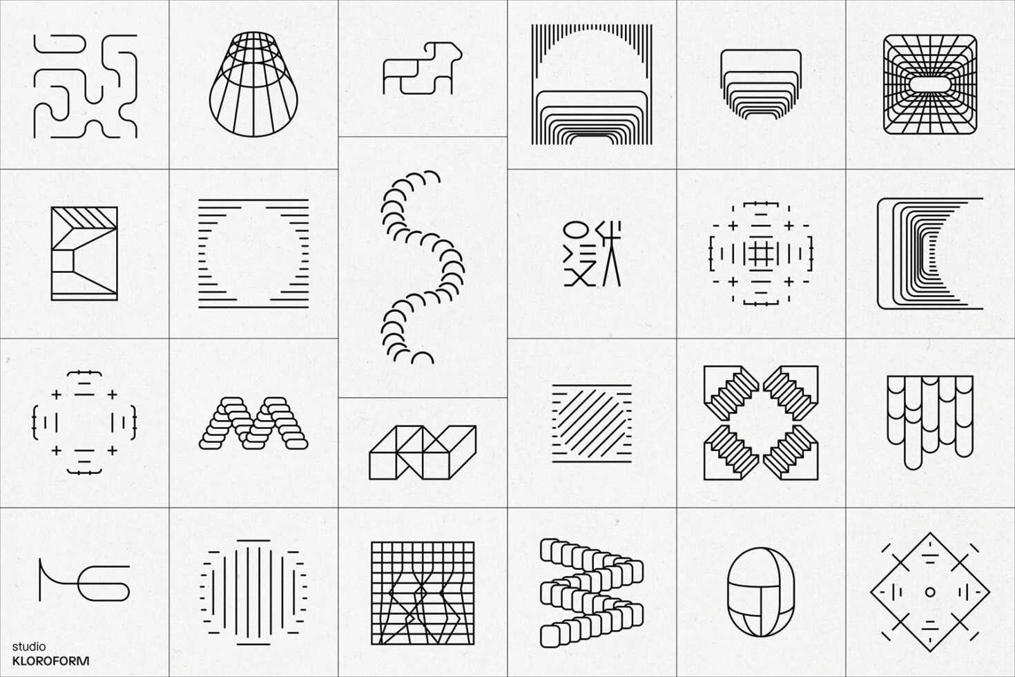 Geometric lineart symbols pack suitable for designers. High-quality vector graphics for templates mockups and creative projects. Minimalist style.