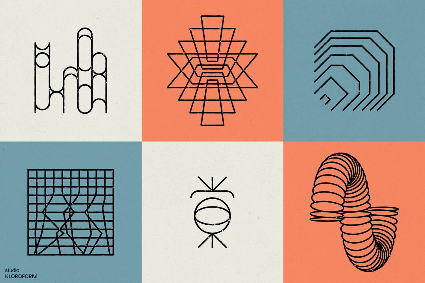 Geometric abstract line art collection on colored backgrounds for design inspiration Modern shapes for graphic designers and digital art projects Templates