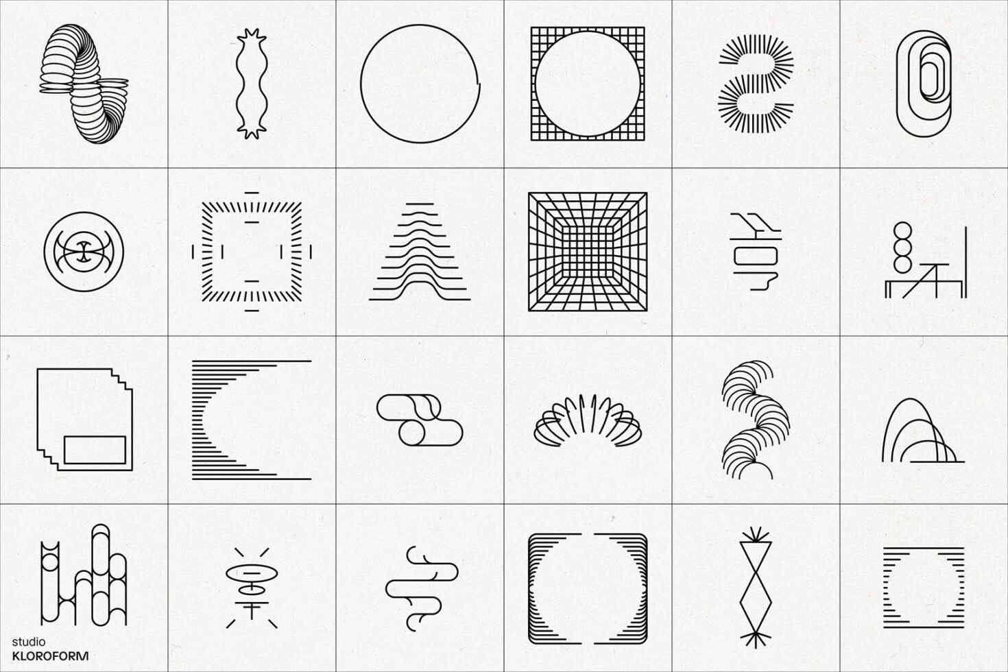 Minimalist abstract line art collection featuring geometric shapes and patterns ideal for graphic design projects and digital asset templates.