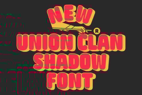 Colorful retro typography showcasing New Union Clan Shadow Font for creative design projects. Perfect for designers seeking unique fonts for vibrant graphics.