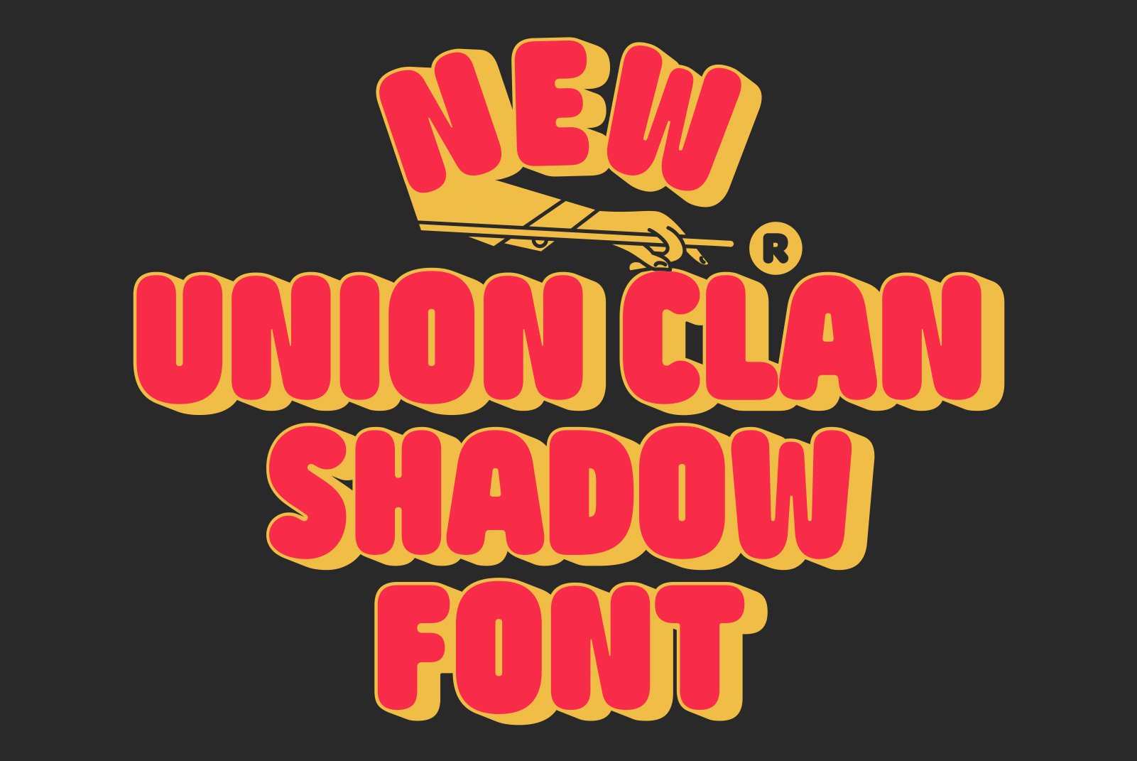 Colorful retro typography showcasing New Union Clan Shadow Font for creative design projects. Perfect for designers seeking unique fonts for vibrant graphics.