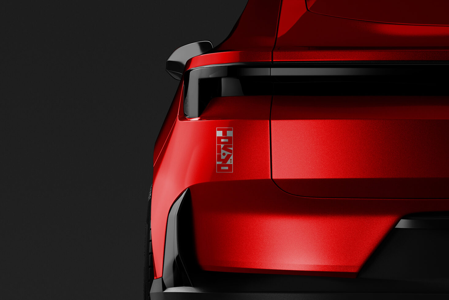 Red car rear detail with glossy finish and modern design ideal for automotive mockups or templates appealing to designers focused on vehicle graphics.