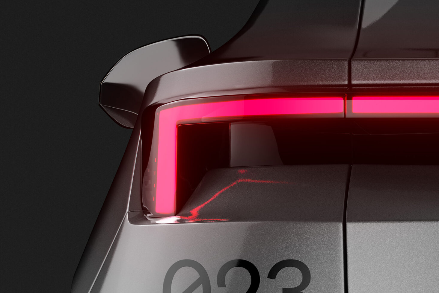Close-up of a modern car's rear light with sleek design and red LED detail, suitable for automotive mockups and graphic templates for designers.