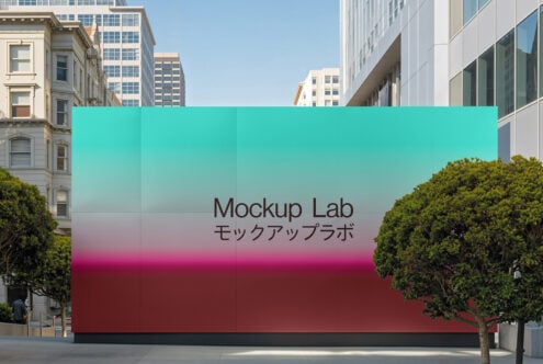 Modern mockup design with gradient wall featuring urban architecture background. Perfect for designers seeking creative inspiration and graphics resources.