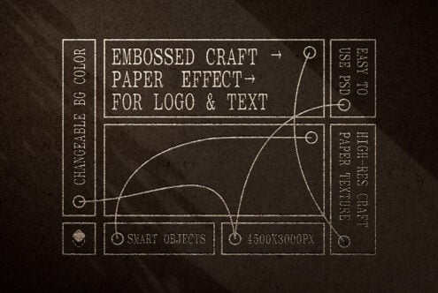 Embossed paper mockup for logos and text. High-res PSD with editable smart objects and BG color. Ideal for graphic design assets.