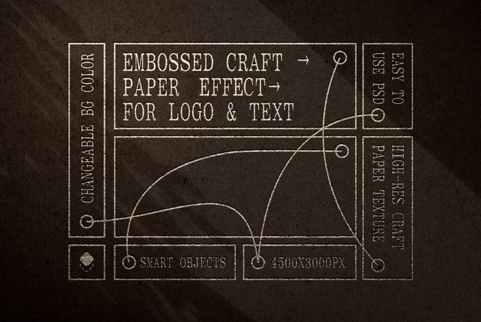 Embossed paper mockup for logos and text. High-res PSD with editable smart objects and BG color. Ideal for graphic design assets.