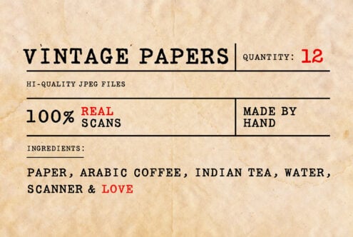 Vintage paper texture pack with 12 high-quality JPEGs for designers. Perfect for mockups and graphics. Handmade scans with coffee and tea stains.