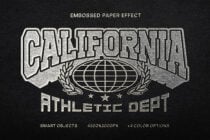 Embossed paper effect featuring California Athletic Dept design. Perfect for mockups, sports graphics, and templates. Includes smart objects, 4500x3000px.