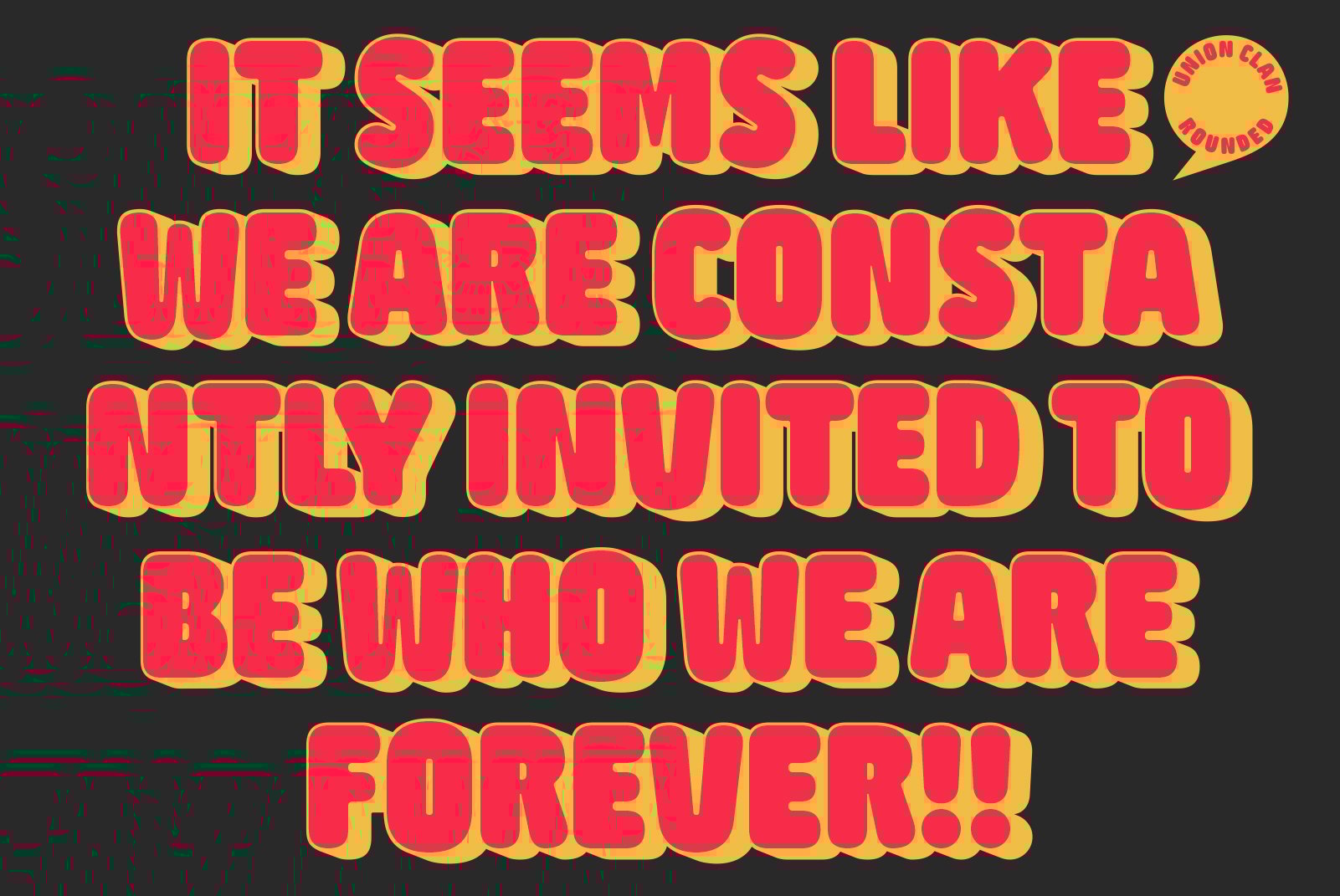 Bold retro-style font sample in red with yellow shadow on dark background expressing a positive message ideal for typography design and graphic templates.