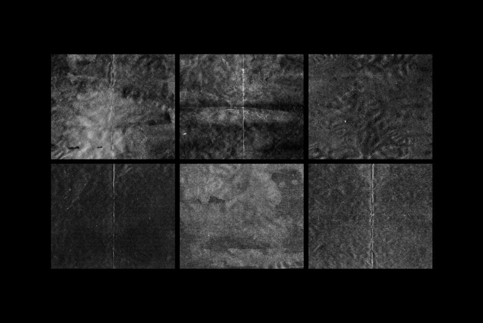 Six weathered concrete tile textures in grid layout with cracks
