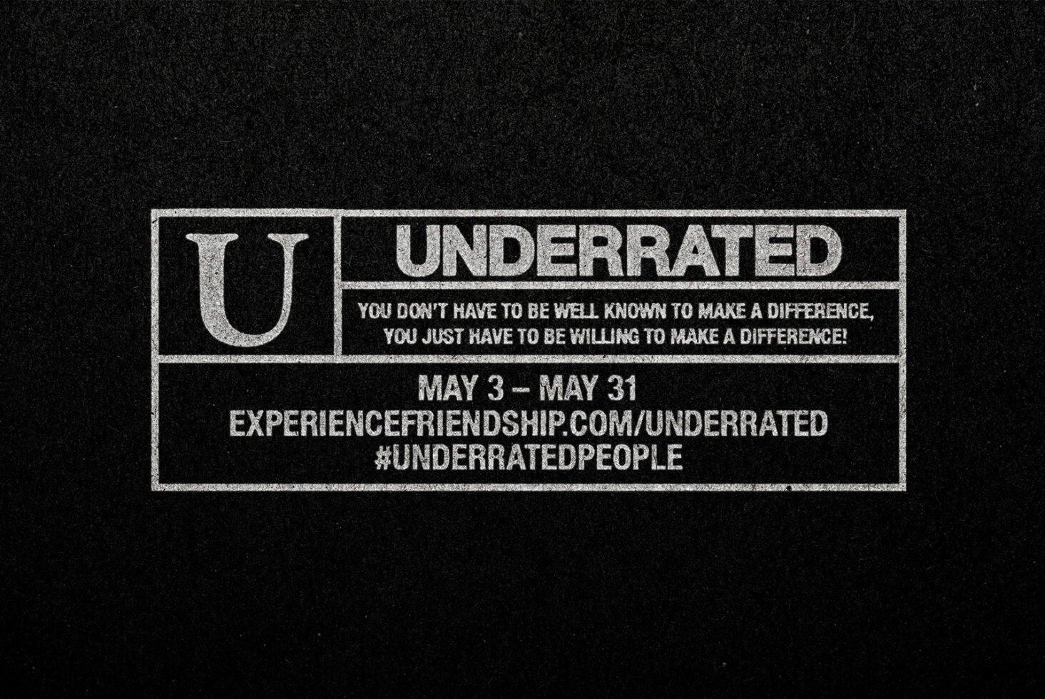 Text graphic with bold white lettering on black background promoting an underrated campaign slogan targeting difference makers; perfect for designers.