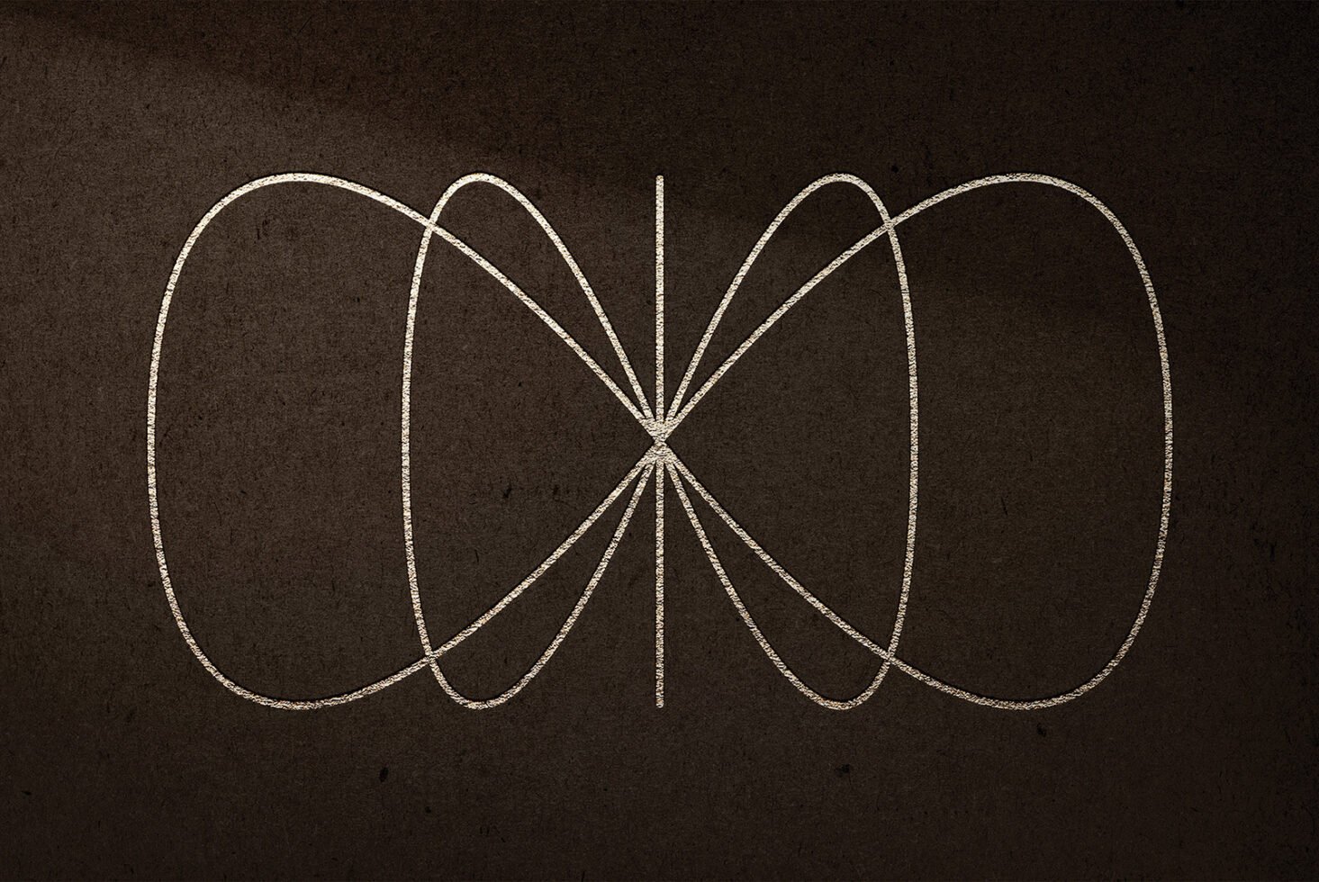 Abstract geometric graphic with symmetrical loops on textured dark background. Ideal for design templates, digital assets, designer resources, graphics.
