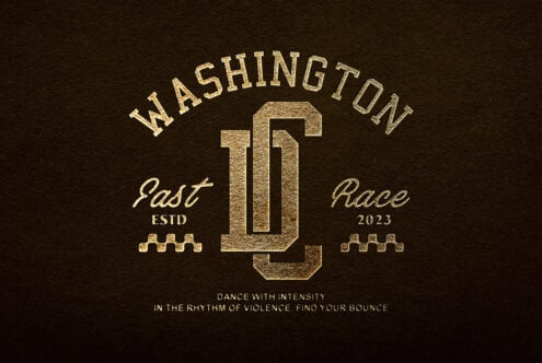 Retro style typography template with Washington Fast Race 2023 text in metallic gold on dark background perfect for designers seeking unique graphics.