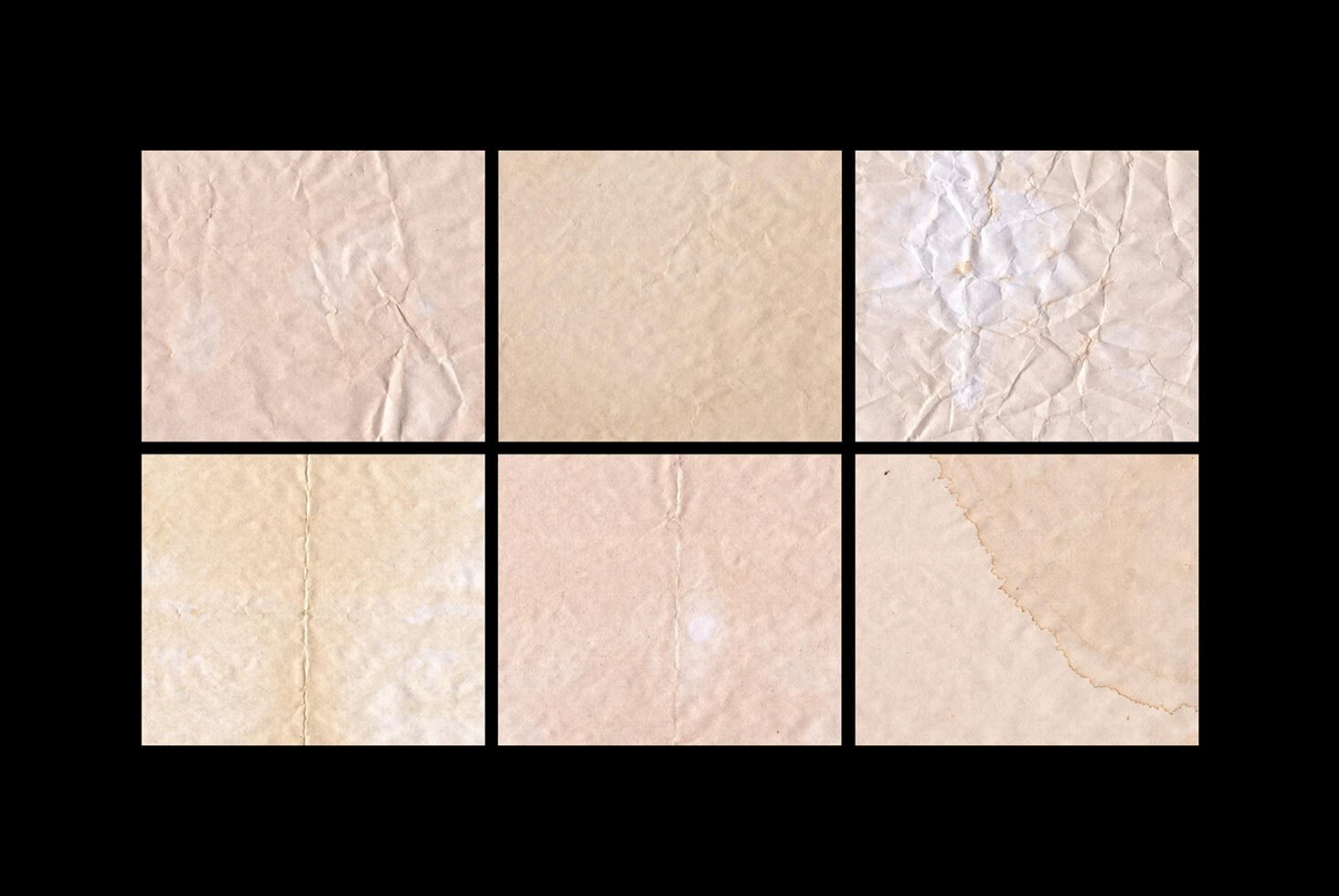 Set of six high-resolution textured paper backgrounds for designers. Perfect for mockups, graphics, and templates with vintage and grunge aesthetics.