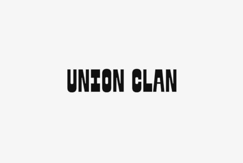 Bold black stencil font reading Union Clan on a white background ideal for typography design fonts branding graphic design digital assets designers