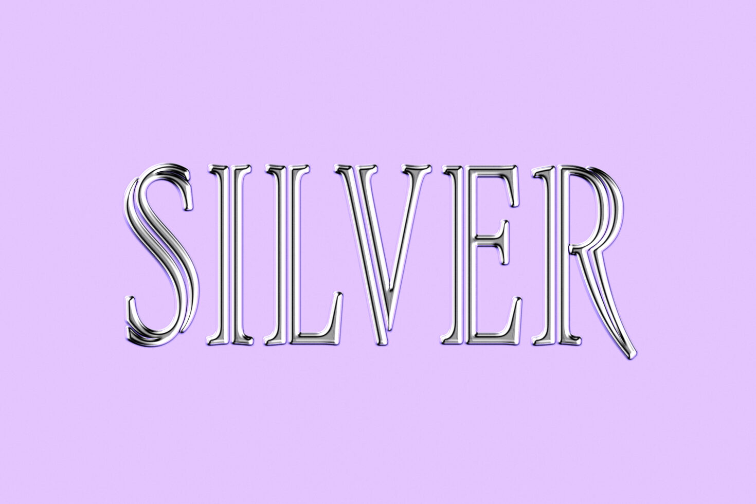 Silver metallic text effect on light purple background perfect for digital design assets. Ideal for designers marketing templates typography graphics.