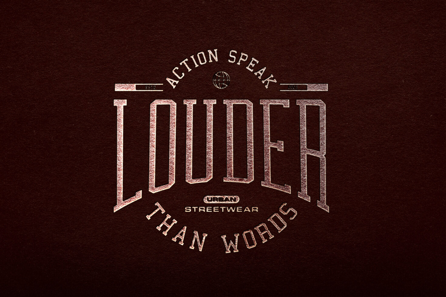 Vintage urban typography design featuring the phrase Action Speak Louder Than Words in bold letters on a textured black background suitable for mockups.