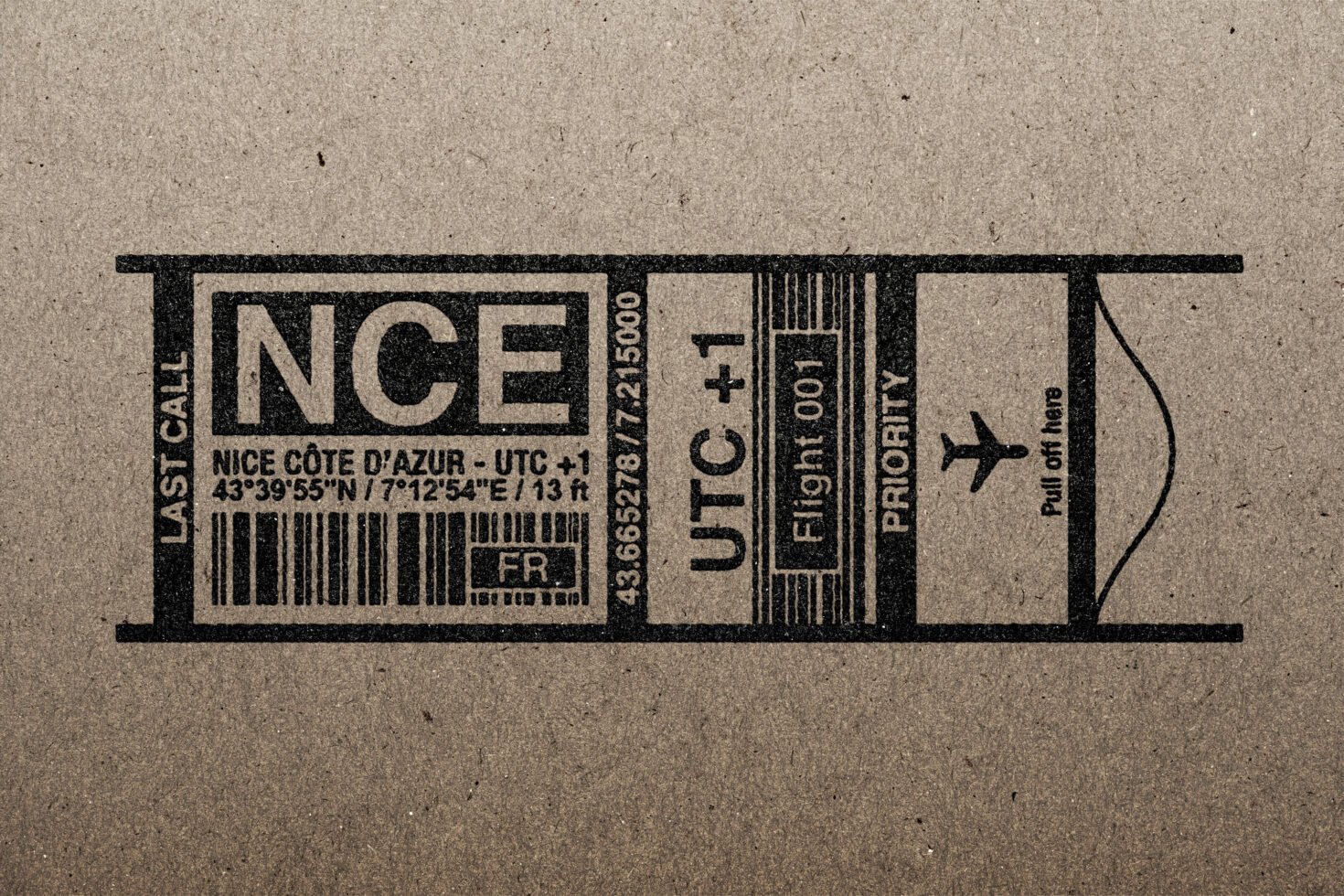 Airline ticket design mockup with Nice Côte d'Azur airport details and priority flight information ideal for graphic and template designers.