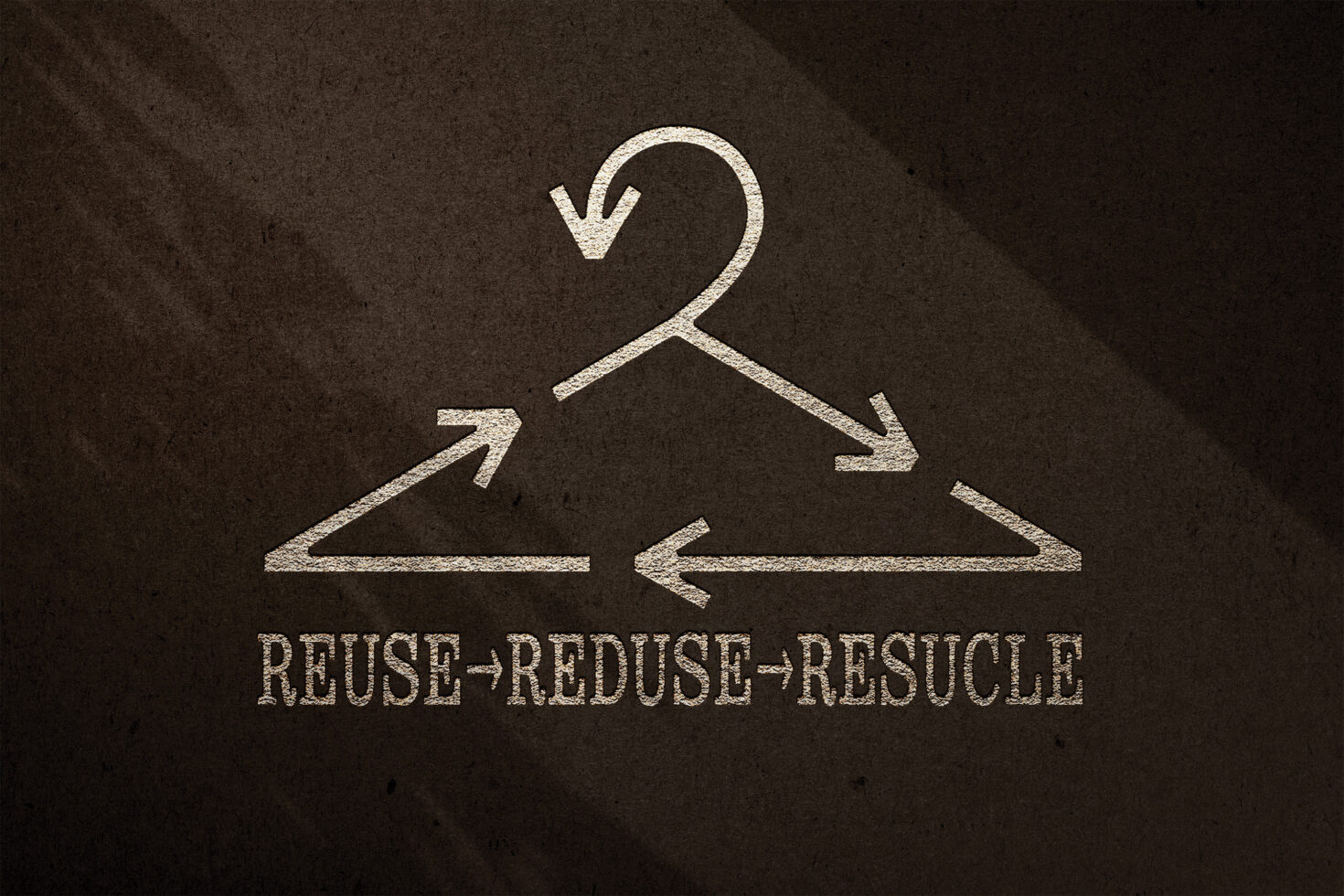 Triangle of arrows with reuse reduse resucle text on textured brown background ideal for eco-friendly design projects graphics recycling sustainability