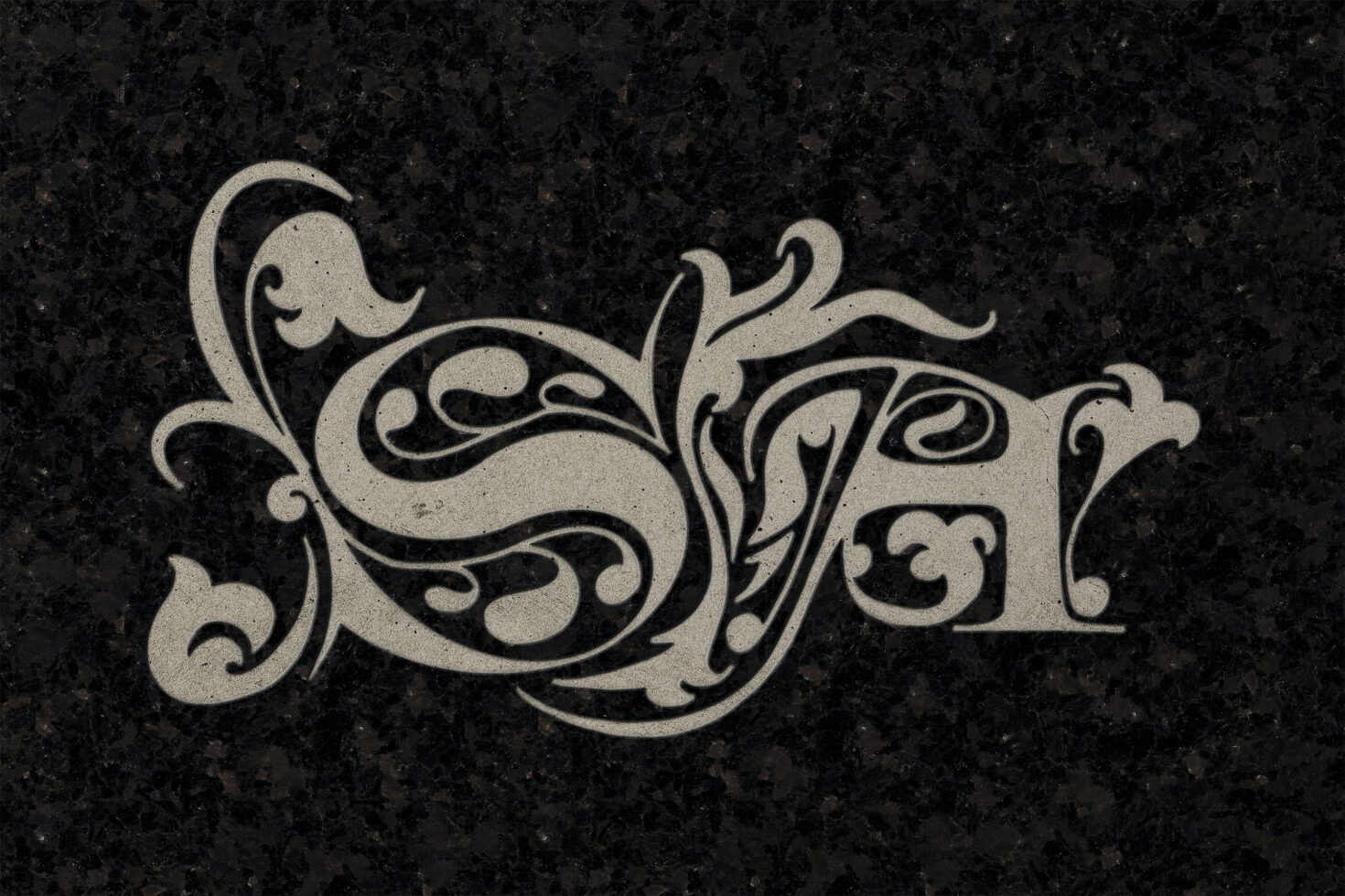 Ornate decorative typography on dark textured background showcasing intricate design elements perfect for graphics, templates, fonts, and mockups.