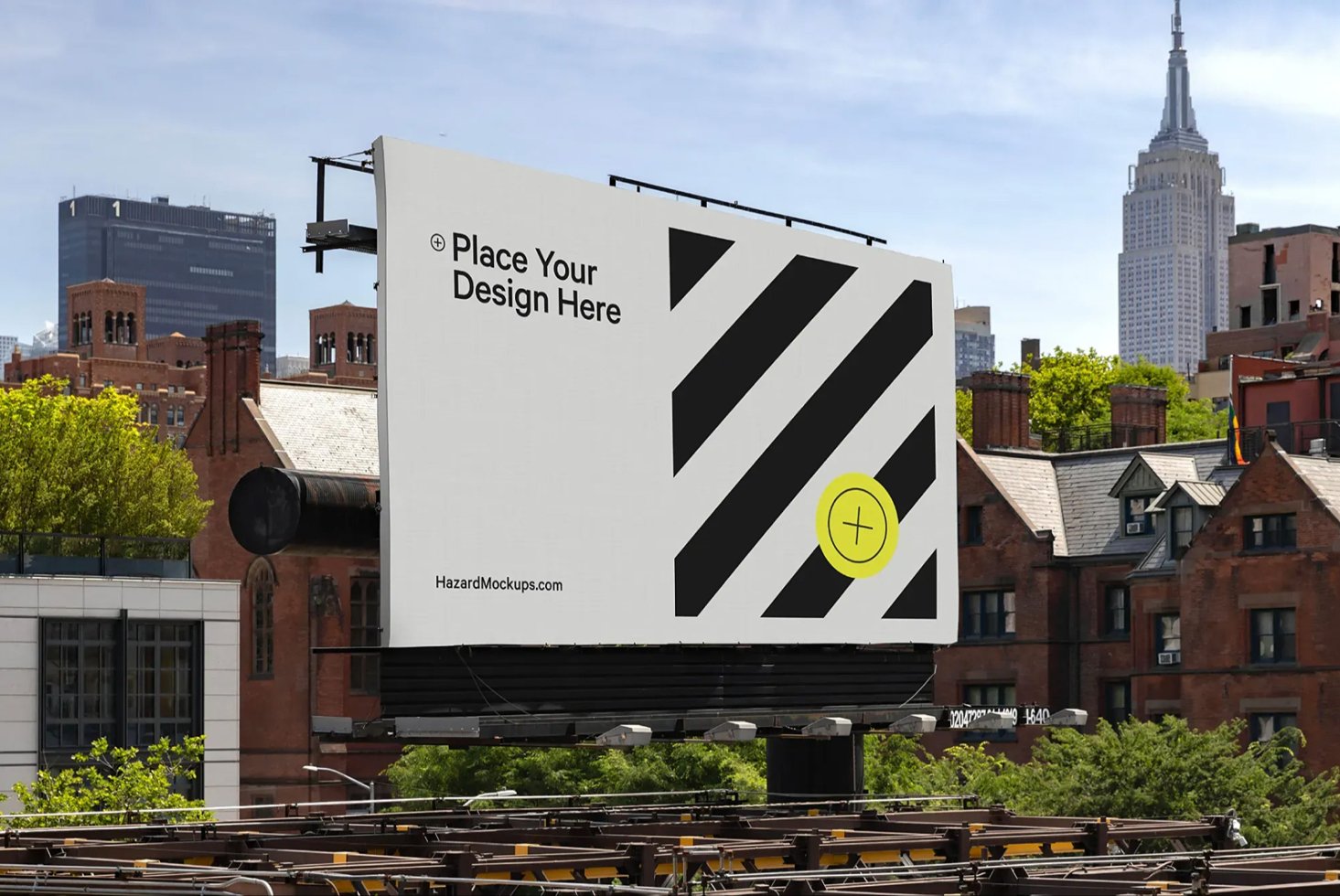Urban billboard mockup against a city skyline ideal for designers seeking promotional templates showcasing branding advertising urban design elements.