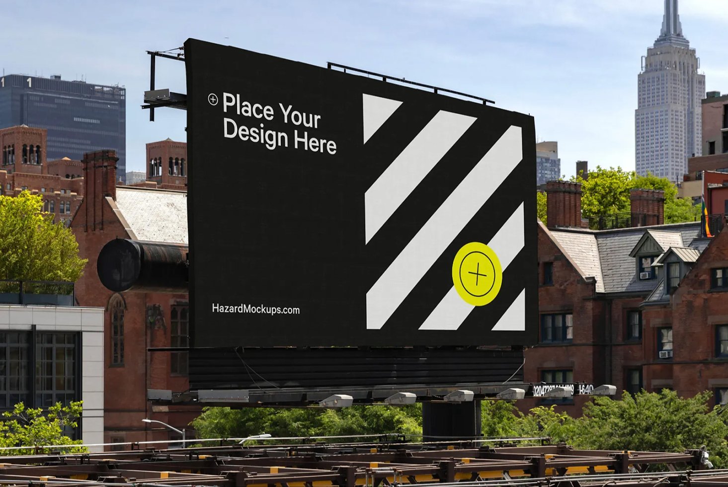 Billboard mockup in urban setting for designers to showcase ad designs. High-resolution template with customizable space. Ideal for branding visuals.