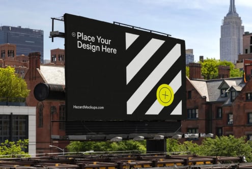 Billboard mockup in urban setting for designers to showcase ad designs. High-resolution template with customizable space. Ideal for branding visuals.