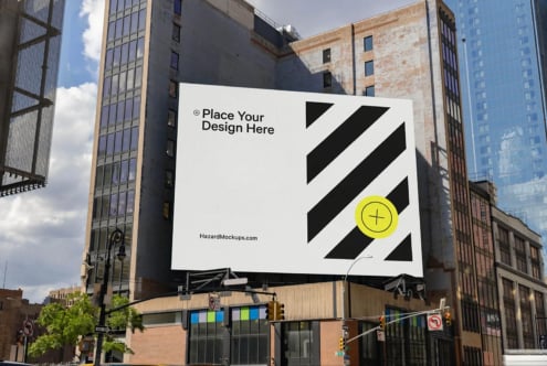 Billboard mockup on urban building ready for designer artwork display with customizable space. Ideal for showcasing graphics, marketing designs.