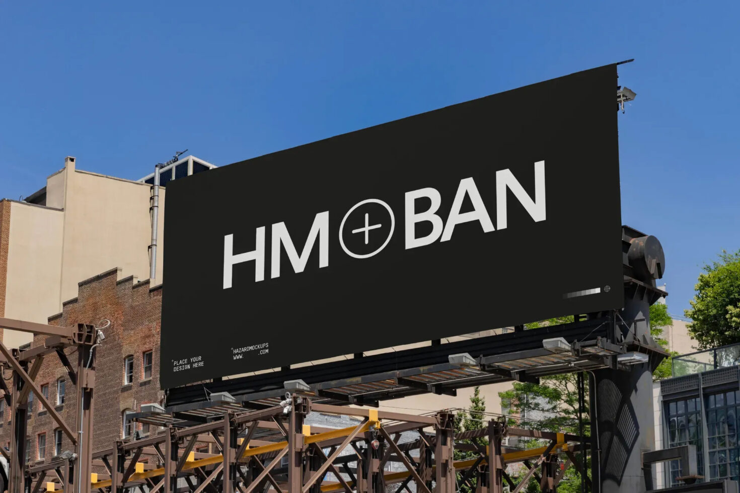 Outdoor urban billboard mockup with customizable design space for marketing ads tall buildings in background ideal for designers seeking billboard templates