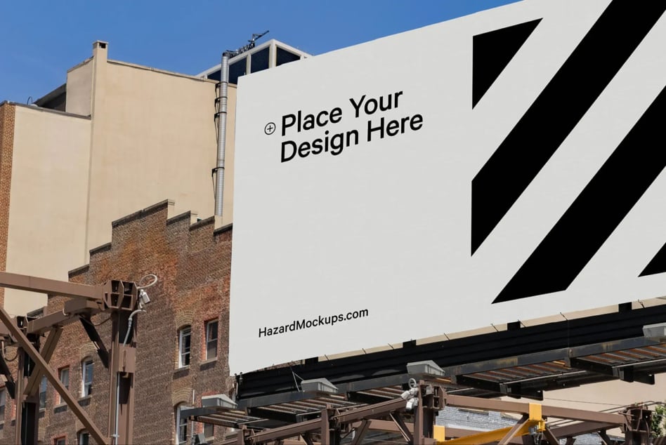 Large blank billboard mockup with white surface, black diagonal stripe design on right side