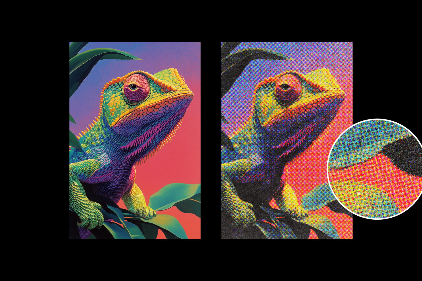 Vibrant chameleon illustration showcasing vivid colors and close-up detail, perfect for digital graphics and templates. Ideal for designers seeking inspiration.