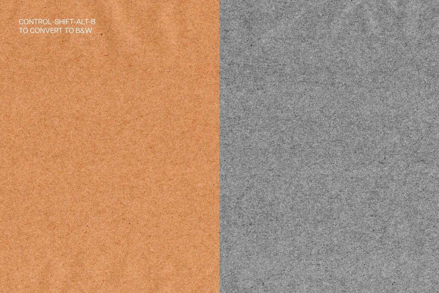 Cork texture split left side tan right side gray with keyboard shortcut instruction