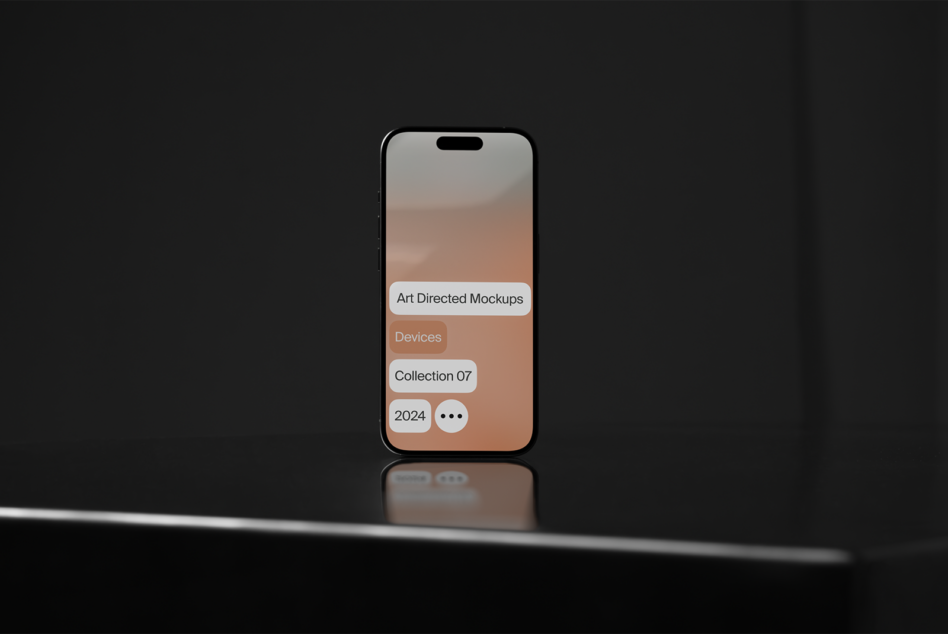 iPhone mockup showing warm peachy gradient with centered text labels
