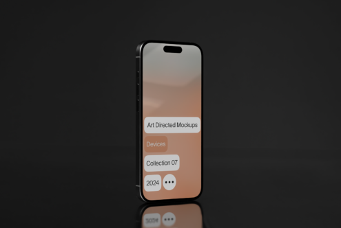 Black smartphone mockup with art directed design on screen showcasing a modern interface. Ideal for digital asset designers and template creators.