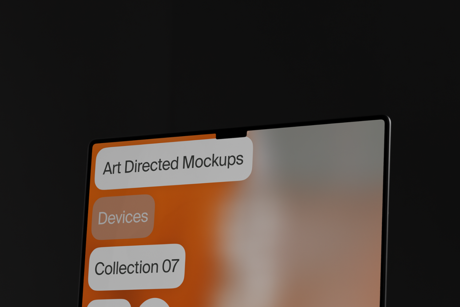 Close-up of a modern digital mockup screen displaying art directed mockups interface in sleek design. Keywords: digital mockup, design template, art direction.