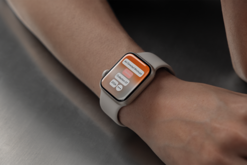 Smartwatch mockup featuring modern design on a wrist ideal for designers. Perfect for showcasing apps user interface digital assets.
