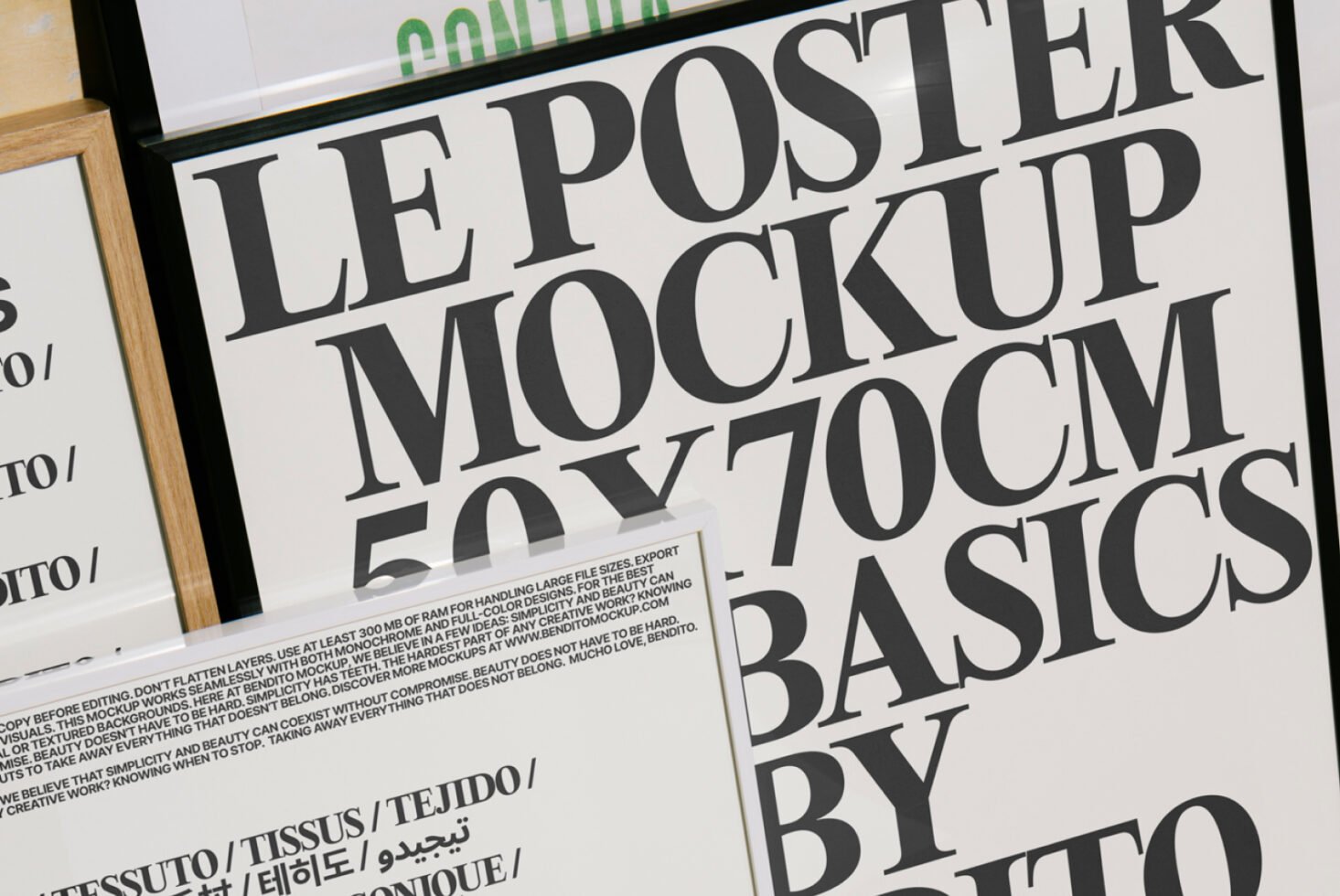 Poster mockup with bold typography in 50x70cm size showcasing minimalist design. Ideal for graphic designers seeking high-quality presentation templates.