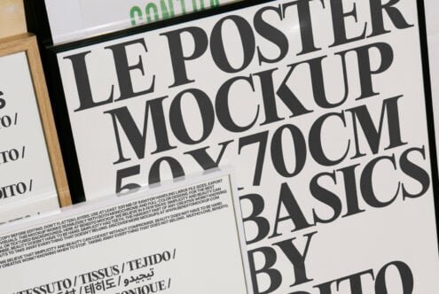 Poster mockup with bold typography in 50x70cm size showcasing minimalist design. Ideal for graphic designers seeking high-quality presentation templates.
