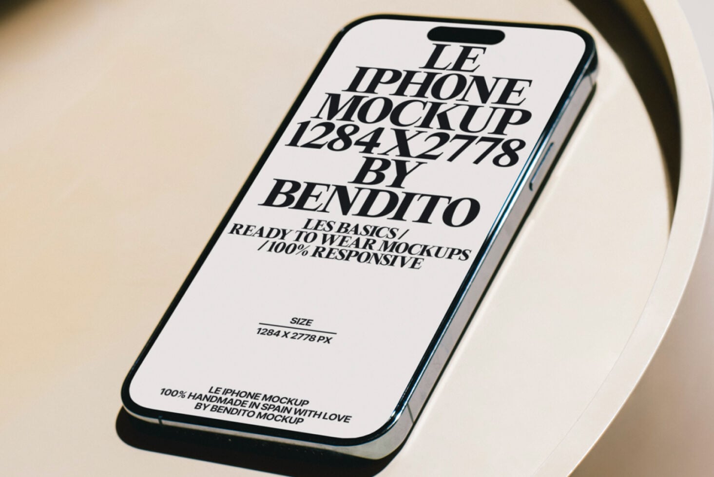 Light blue iPhone with white screen showing serif font mockup design