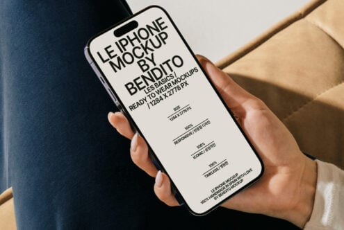 iPhone mockup image showing design details ready to use for designers. Ideal for presenting apps and responsive designs in a professional style.