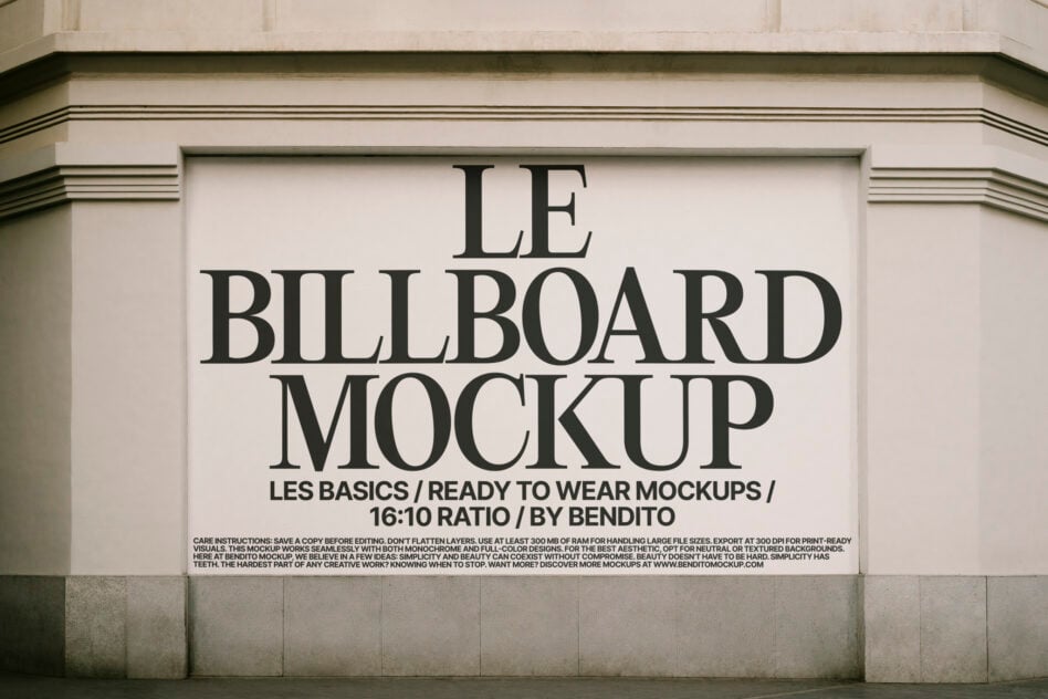 Light billboard mockup on stone building facade with serif typography