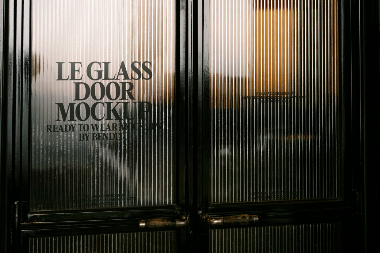 Glass door mockup featuring vertical textured surface perfect for showcasing branding design window graphics and realistic workspace environment for designers.