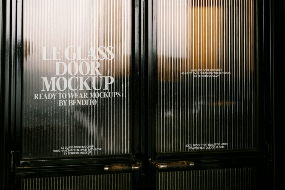 Glass door mockup design showcasing ready-to-wear signage. Perfect for designers, this template offers realistic graphics for creative projects.