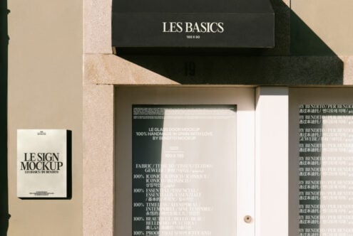 Sign mockup on building facade featuring modern typography suitable for branding design. Ideal for creating realistic visual presentations.