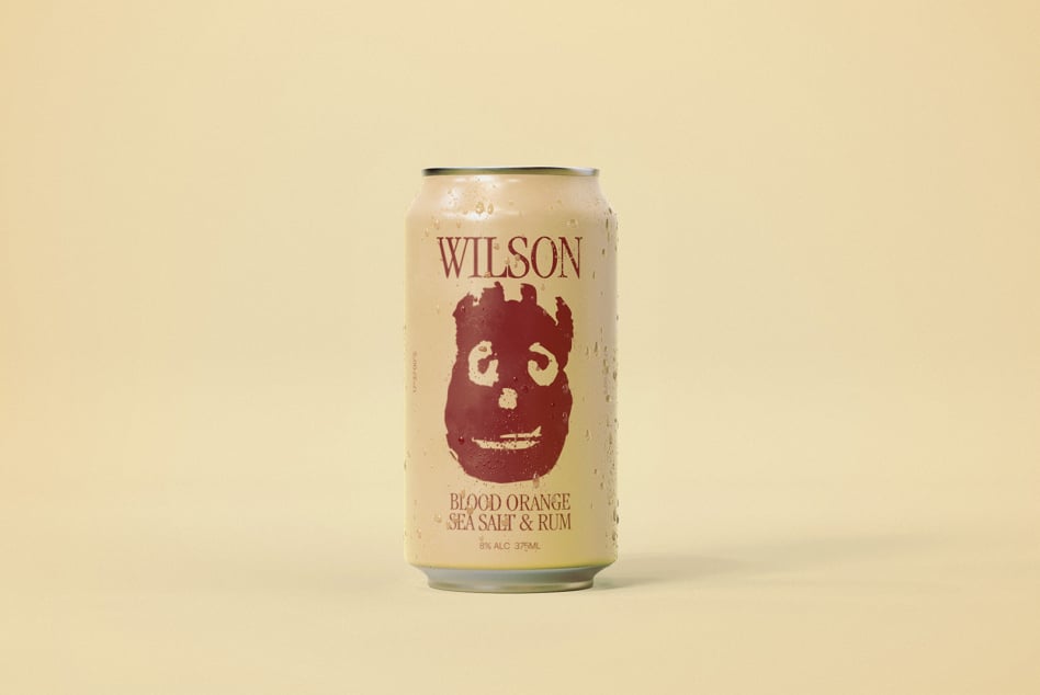 Wilson blood orange sea salt rum 375ml can with playful monster face