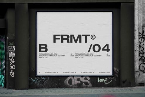 Urban poster mockup on a building facade with graffiti. Ideal for designers, showcasing branding visuals. This template enhances any graphic project.