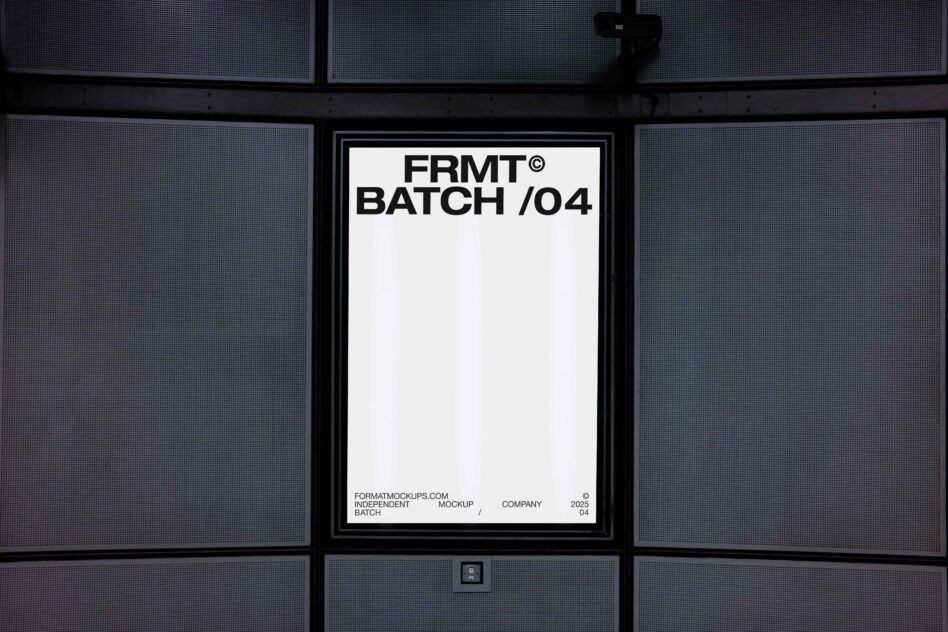 FRMT Batch 04 white poster in window display with grid backdrop
